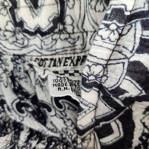 Vintage 90s Black White Paisley Print Tiered Boho Prairie Midi Skirt L - Picture 6 of 9